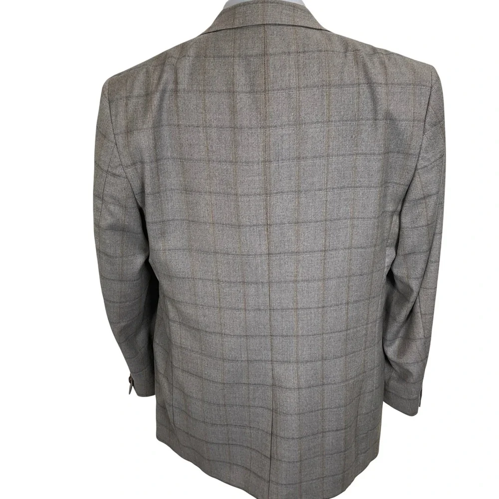 Brooks Brothers‎ 346 Blazer Mens 44L Gray Tan Windowpane Plaid Sport Coat Jacket